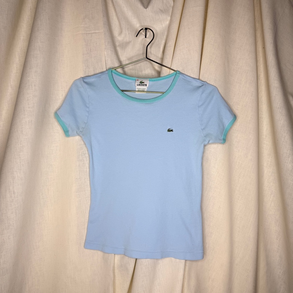 Vintage Lacoste Baby Blue Cotton Baby Tee Shirt Size S EUC Cute Preppy Y2K Vibe